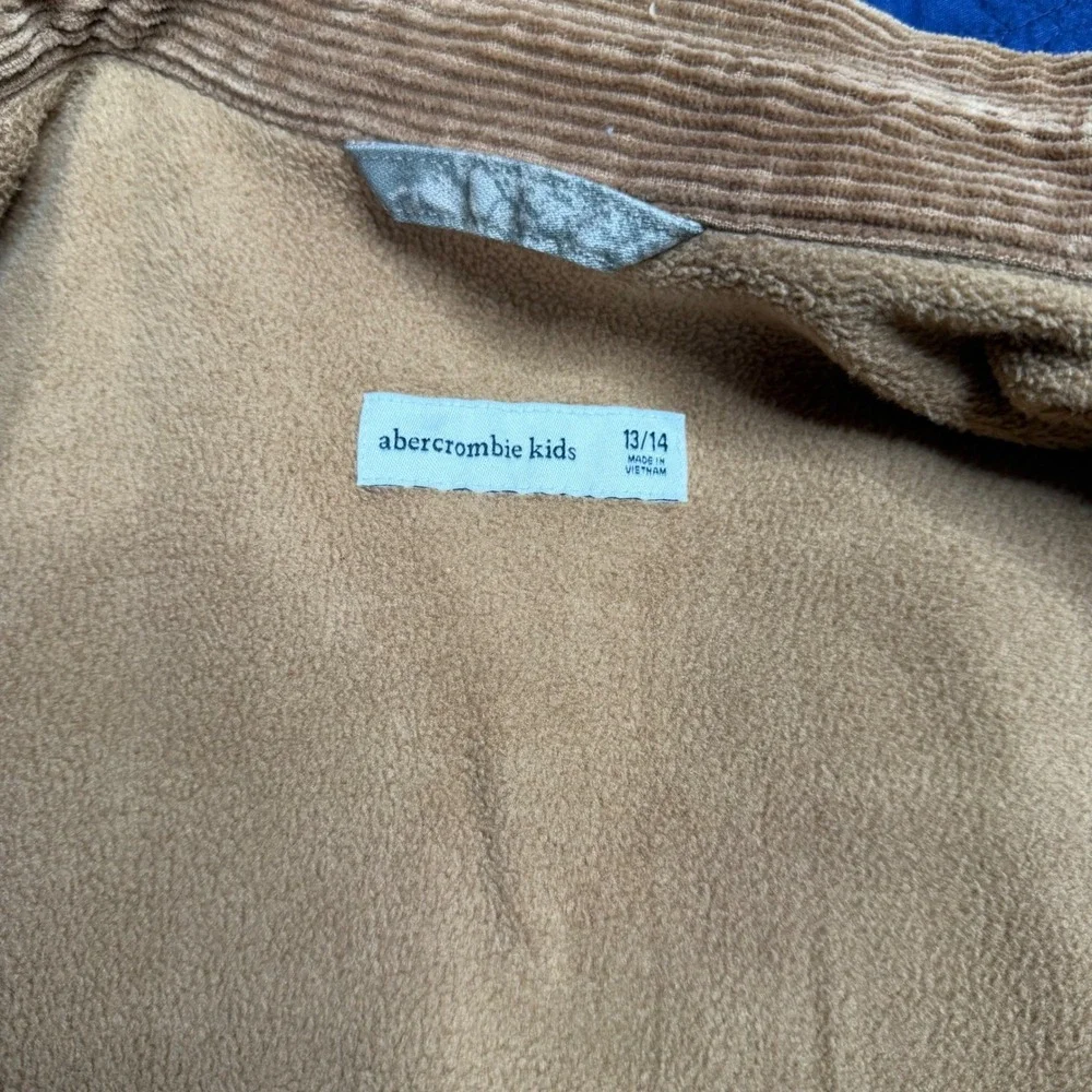 Abercrombie Kids Camo Leaf Print Fleece Lined Workwear Jacket Tan Corduroy 13/14
